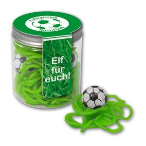 Fußballrasen in einer Midi-Dose mit einem individuellen Flügeletikett