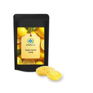 80 g Zitronenbonbons mit Vitamin D im Midi Standbeutel schwarz mit Werbeetikett