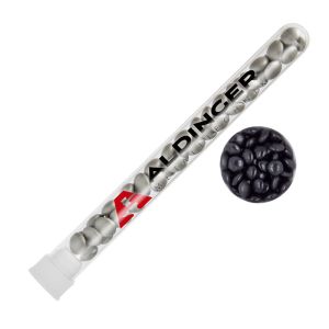 16 g schwarze Schoko-Linsen im Reagenzglas mit Tampondruck