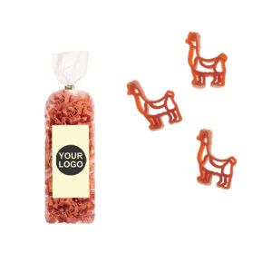 250 g Werbe-Nudeln in Lama-Form im Standbeutel mit Werbeetikett