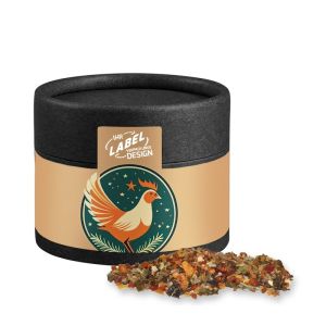 Weihnachts Gewürzmischung Geflügel in Kraftpapierdose Mini schwarz mit Werbebanderole
