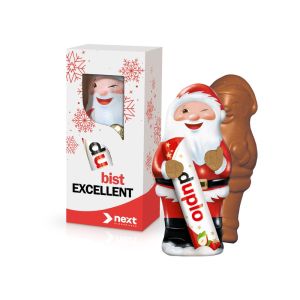 75 g duplo Weihnachtsmann in Faltschachtel mit Sichtfenster und Werbedruck