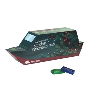3D Adventskalender Schiff Lindt mit kompostierbarem Inlay und Werbedruck