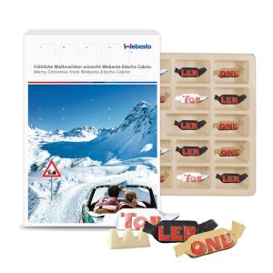 192 g Adventskalender mit TOBLERONE Schokoladenmischung mit Papierfaser-Inlay und rundum Werbedruck