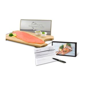 Präsent Lachs Gutschein in Holzbox Gourmet