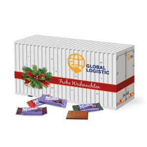 3D Adventskalender Container mit Milka Schokolade mit Werbedruck