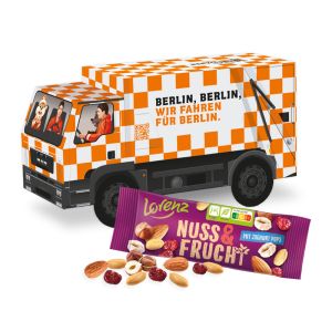 3D Präsent LKW mit Lorenz Nuss & Frucht und Werbedruck