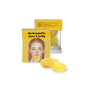 17 g Express Zitronenbonbons mit Vitamin D im Werbetütchen mit Werbereiter