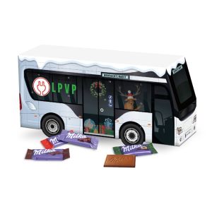 3D Adventskalender Bus mit Milka Schokolade mit Werbedruck