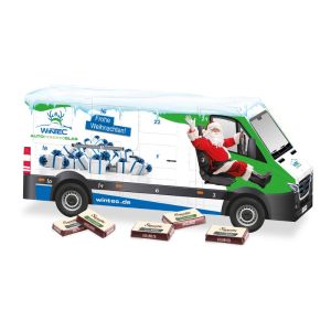 3D Adventskalender Transporter mit Sarotti Schokolade Fairtrade mit Werbedruck