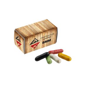 Lakritzstangen Mix Faltschachtel aus Kartonage in Container-Design und Werbedruck