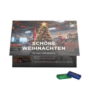 Premium Tisch-Adventskalender Flip Cover Querformat mit Lindt Schokoladentäfelchen und recyclingfähigem Inlay