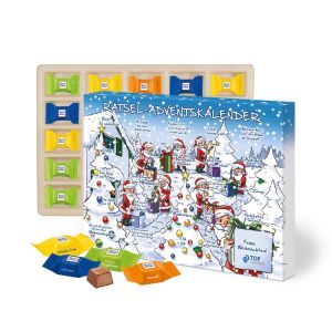 190 g Adventskalender mit Ritter SPORT mit Papierfaser-Inlay und rundum Werbedruck