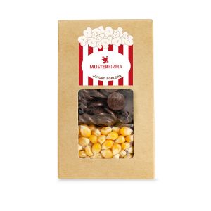 Snack box DIY Schoko-Popcorn mit einem Werbeetikett