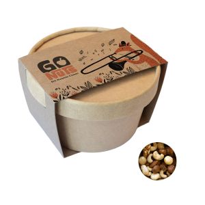 70 g BIO Snack Cup mit Frucht-Nuss-Mischung und einer Werbe-Pappbanderole