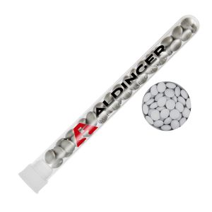 16 g weiße Schoko-Linsen im Reagenzglas mit Tampondruck