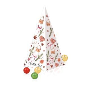 3D Adventskalender Weihnachtspyramide mit Fairtrade Schokolade und Rundum-Werbedruck