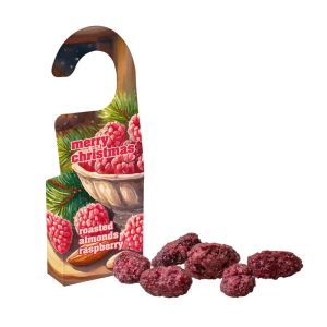 Gebrannte Mandeln Himbeere im Türanhänger mit Werbedruck