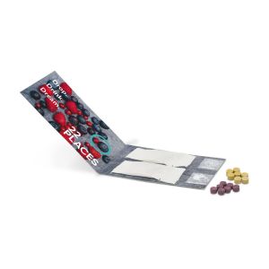 Werbeklappkarte mit zwei Sachets Promo Drops Wildberry und Zitrone