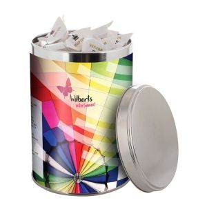 Holländische Bonbons in 1,3 l Metalldose mit Werbebanderole