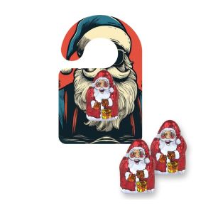Schoko-Weihnachtsmann auf Mini Türanhänger mit Werbedruck