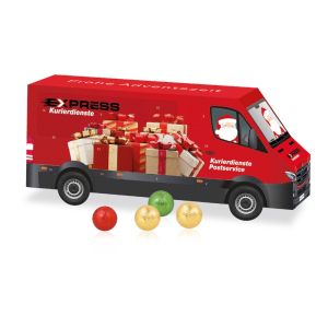 3D Adventskalender Transporter mit Fairtrade Schokolade mit Werbedruck