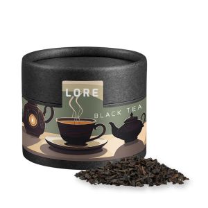 Schwarztee in Kraftpapierdose Mini schwarz mit Werbebanderole