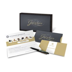 Präsent Geschenkgutschein Gold in Holzkiste Kategorie 35 Euro große Auswahl an Präsenten Lifestyle und Wellnessprodukten