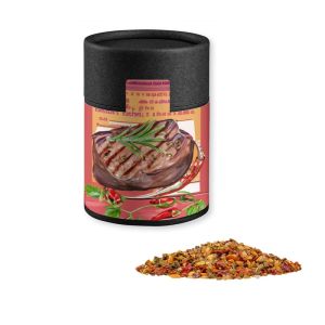 Steak Pfeffer in Kraftpapierdose Midi schwarz mit Werbebanderole