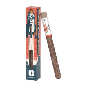 Test tube S with pizza spice in promotional box with advertising print