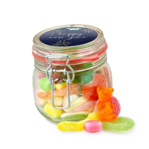 320 g Fruchtgummi- und Schaumzuckermischung im Weckglas mit Werbeetikett