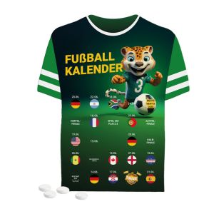 Event-Kalender Trikot mit mentos Mint mit kompostierbarem Inlay und Werbedruck