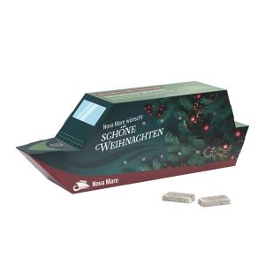 3D Adventskalender Schiff Schokoladentäfelchen mit kompostierbarem Inlay und Werbedruck