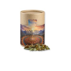 27 g Bio Kräutertee Seelenwohl in Kraftpapierdose Midi mit Werbebanderole