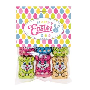 30 g Schoko Happy Bunnies im Flachbeutel mit Werbereiter