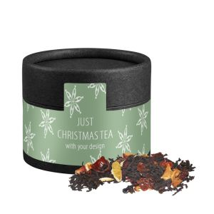 25 g Bio Weihnachts-Schwarztee in Kraftpapierdose Mini schwarz mit Werbeetikett