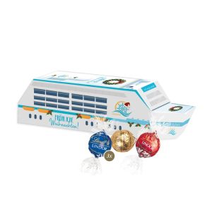3D Präsent Schiff mit Lindor Pralinés und Rundum-Werbedruck