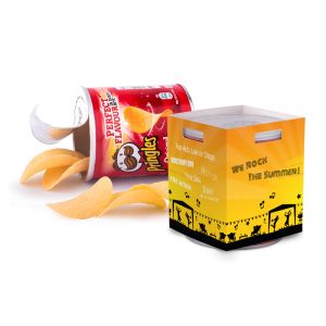 Chips Dose im Werbekarton mit Logodruck