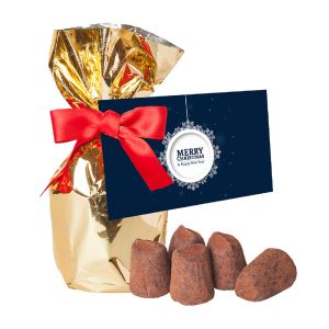 120 g Kakao-Trüffel Konfekt in Gold-Folie mit individueller Werbekarte