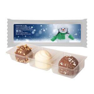 Pralinen-Mix im Tray mit Werbe-Etikett und Logodruck