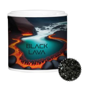 50 g Black Lava Salz in Gewürzpappstreuer mit Werbebanderole