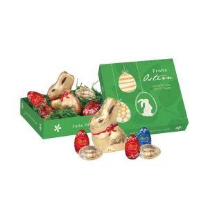 Osternest mit Lindt Schokoladenmischung (Graspapier) mit Werbedruck