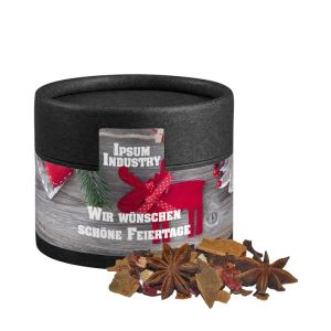 20 g grober Glühwein in Kraftpapierdose Mini schwarz mit Werbeetikett