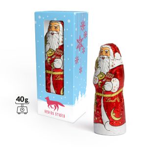 40 g Lindt Schoko Nikolaus in Sichtfensterkartonage mit Werbedruck