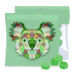 30 g Express vegane Eukalyptus Menthol Fruchtgummi im Tütchen mit Werbereiter