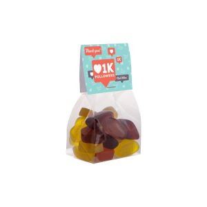 100 g Fruchtgummi in Standbodenbeutel mit Werbereiter