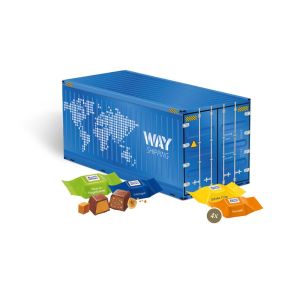 3D Präsent Container Ritter SPORT Schokowürfel mit Werbebedruckung