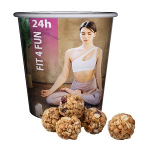 25 g Proteinbällchen mit Cranberries im Snackbecher mit Werbedruck
