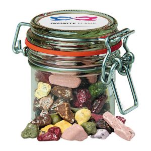 75 g Kakao Kieselsteine im Bonbonglas mit Werbe-Etikett