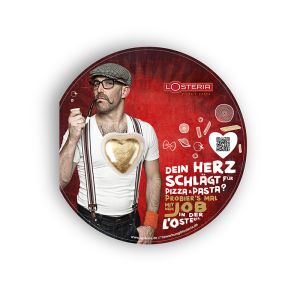 Lindt Herz auf runder Schokokarte mit Werbebedruckung